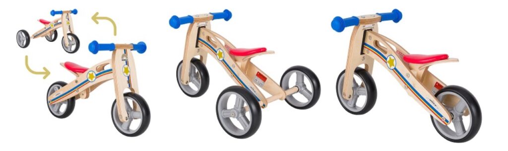triciclo de madera convertible a bici de madera para niños